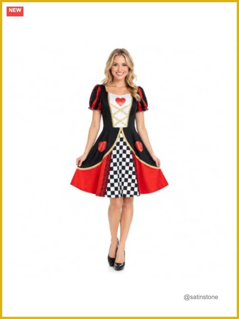 Women's Queen of Hearts Costume Dress Puff Sleeves Mini Cosplay